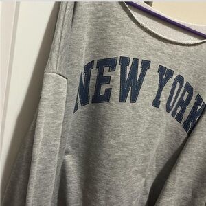 New York & Company Gray Sweatshirt with Blue Lettering